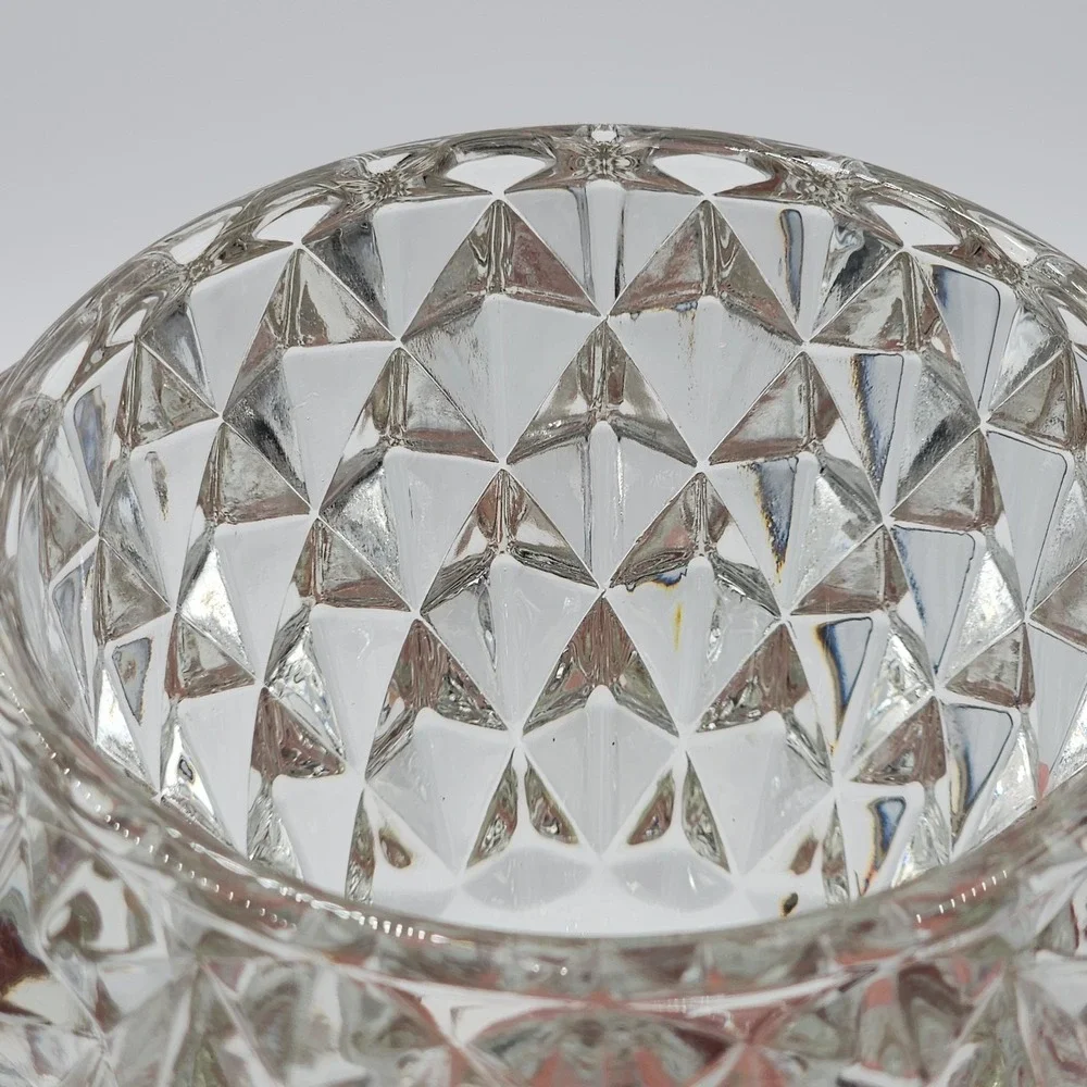 Vintage Clear Pressed Glass Diamond Pyramid Point Votive Ambient Candle Decor